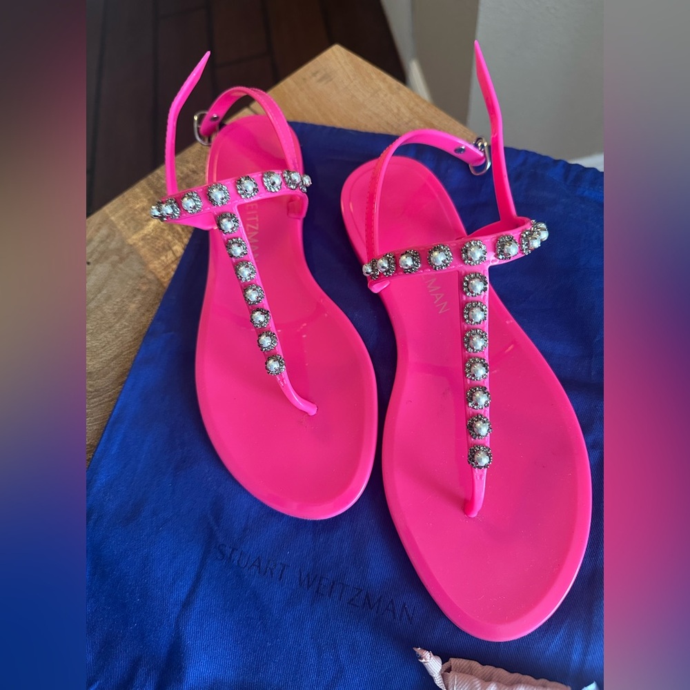 NEW Stuart Weitzman HOT PINK Goldie Pearl Crystal Jelly SIZE 9